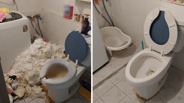청소 전 삼남매의 집 화장실(왼쪽)과 청소 이후 모습(오른쪽) 