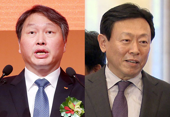 SK그룹 최태원 회장(좌), 롯데그룹 신동빈 회장(우)