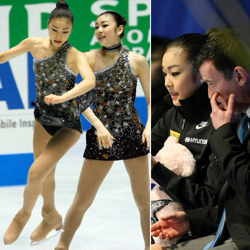 4일 일본 도쿄 요요기 제1체육관에서 열린 '2009 ISU 그랑프리 파이널'에 출전한 피겨퀸 김연아가 쇼트 프로그램을 마친 후 브라이언 오서 코치와 굳은 표정으로 점수를 확인하고 있다 . 김연아는 트리플 토루프에서 점프를 완벽하게 하지 못한 것으로 판정이 나면서 감점을 당했으며 트리플플립 점프 마저 제대로 하지 못하고 건너뛰어 큰 아쉬움을 남겼다. 결과는 안도 미키에 이은 2위.