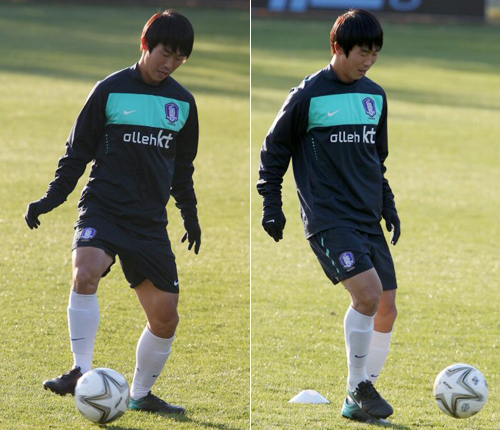 24년만의 아시안게임 우승을 노리는 올림픽 축구대표팀에 합류한 윤빛가람이 28일 파주NFC(대표팀훈련센터)에서 가볍게 몸을 풀고 있다.
