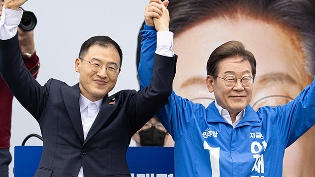 김상욱, 이재명 유세차 올라 “참된 보수주의자…진영으로 나눠선 안 돼”