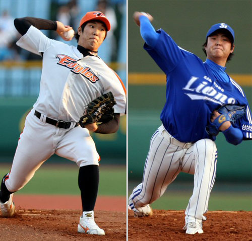   7일 대전구장에서 벌어진 2009 프로야구 한화와 삼성의 경기 선발로 나선 한화 유원상과 삼성 선발 안지만이 역투하고 있다. 