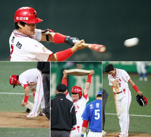  KIA 타이거즈 이종범이 5일 광주무등경기장에서 벌어진 '2009 프로야구' 삼성 라이온즈의 홈경기에서 6회말 1사 김상현 타석때 2루 도루에 성공, 5천 도루를 달성하고 2루 베이스를 들고 환호하고 있다. 