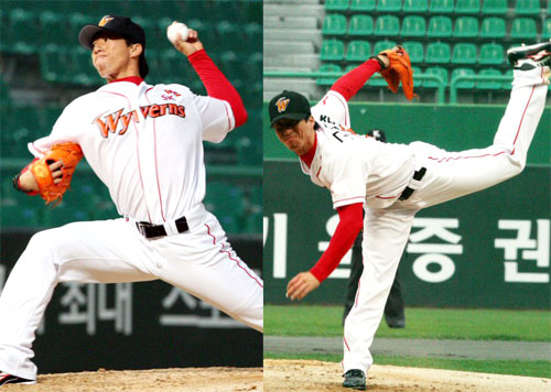 10일 인천 문학구장에서 열린 프로야구 SK 와이번스-삼성 라이온즈의 경기. SK 선발 고효준이 힘차게 공을 던지고 있다. 