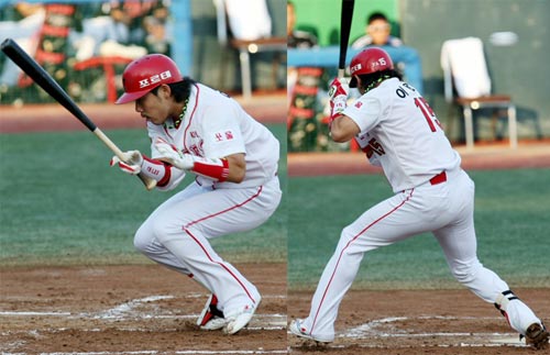   22일 광주 무등경기장에서 열린 2009 프로야구 KIA 타이거즈-LG 트윈스 경기, KIA 1번 타자로 선발 출장한 이용규가 상대 투수의 투구를 피하고 있다. 